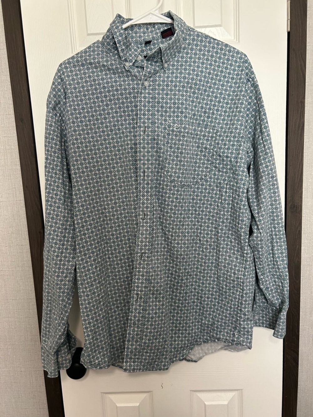 Men's Long-Sleeve Geo Print Button-Down Shirt - Blue